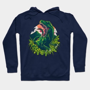 Savage Power: Roaring Dinosaur Emerging from the Grass Hoodie